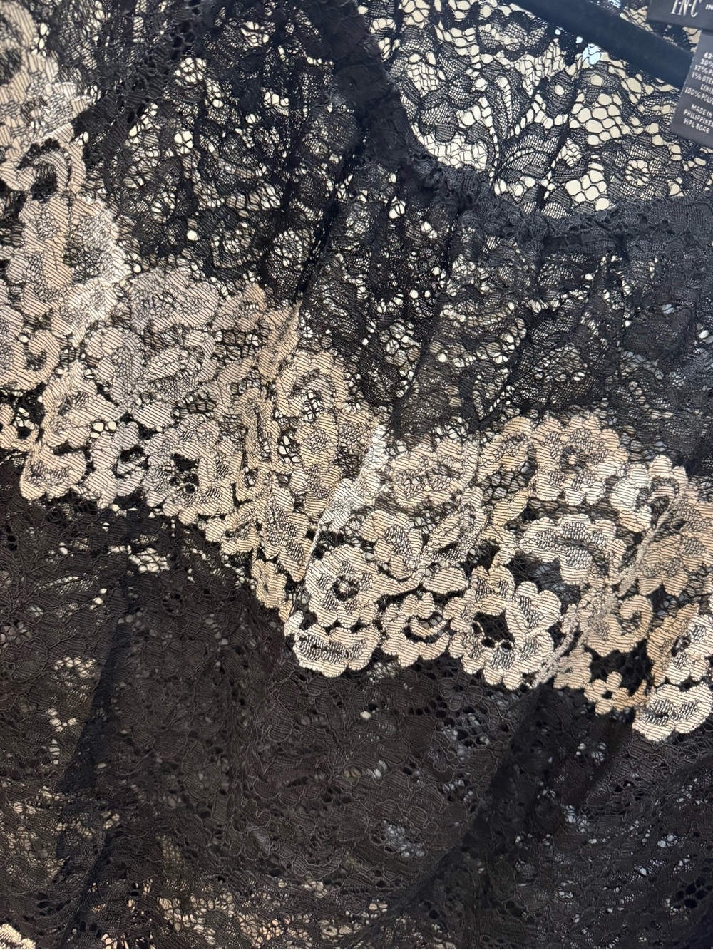 Black Lace Blouse with Cream Floral Overlay - Picture 3 of 4